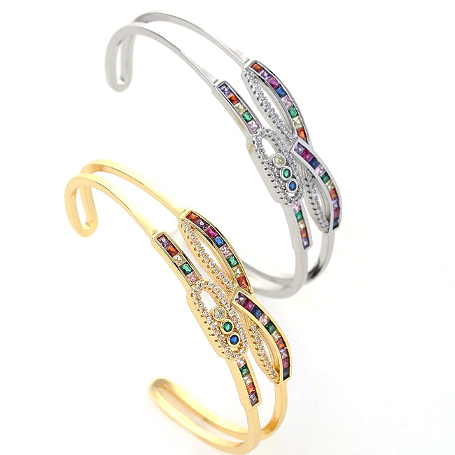 Bracelets de manchette en Zircon avec incrustation de cuivre irrégulière pour femme