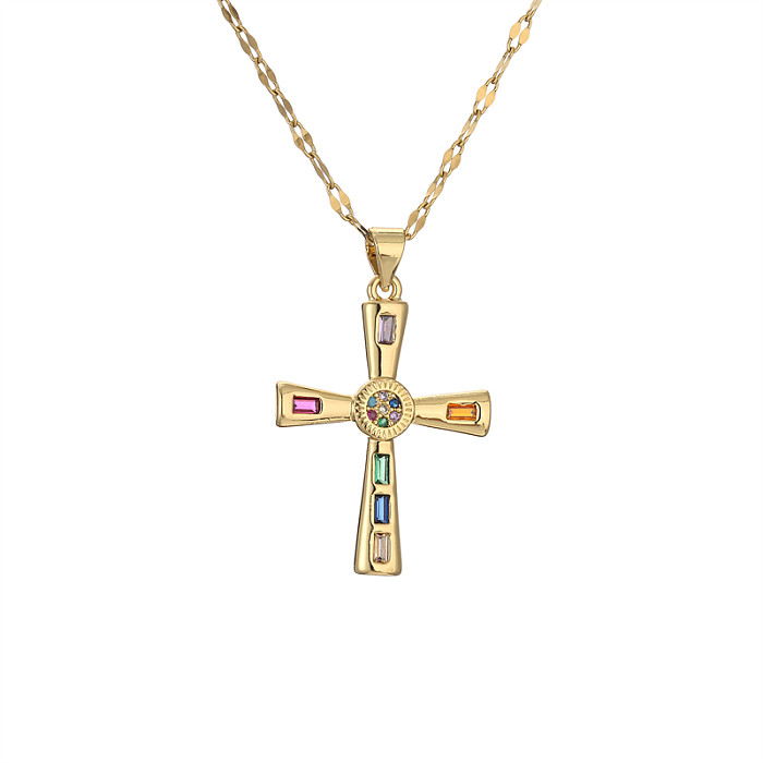 Mode-Kreuz-Kupfer-Beschichtung-Inlay-Zirkon-vergoldete Anhänger-Halskette