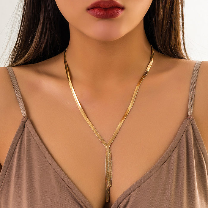 Collier long en chaîne plaquée cuivre, couleur unie, style simple et sexy