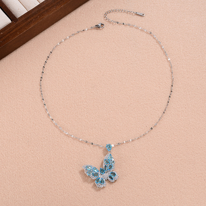 IG Style Sweet Butterfly Copper Plating Inlay Zircon Pendant Necklace