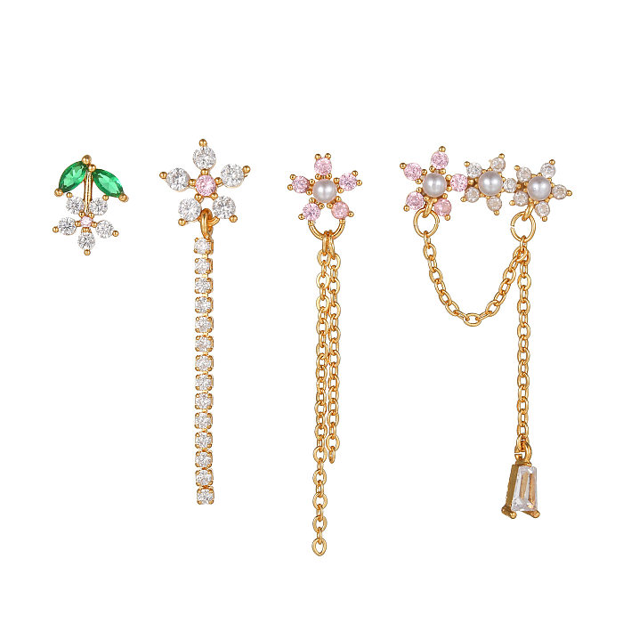 Fashion Flower Chain Pearl Alloy Earrings Set Five-Piece