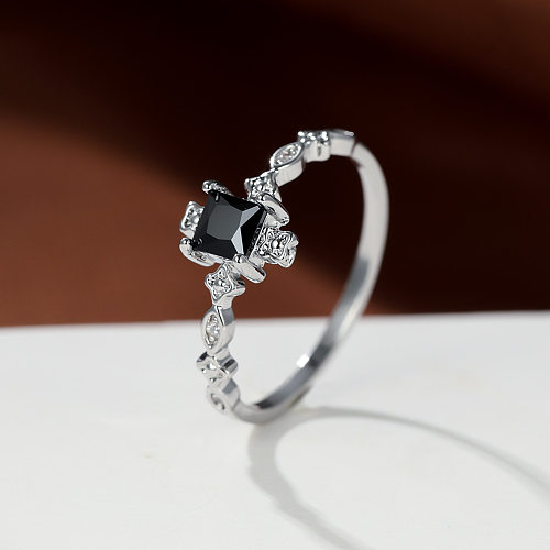 Simple Style Square Copper Inlay Zircon Rings