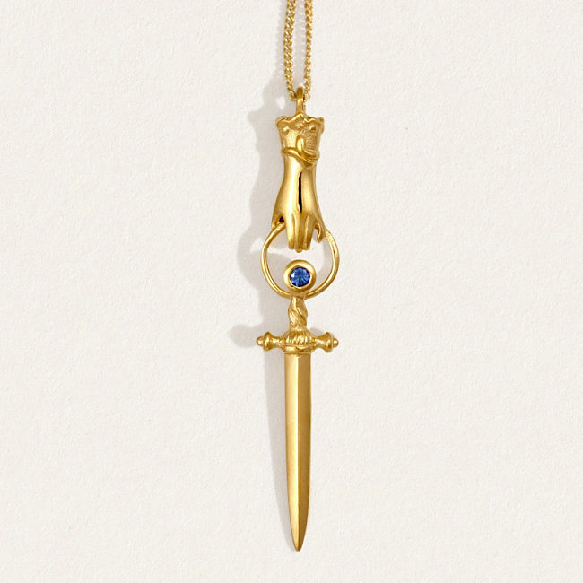 Simple Style Sword Copper Plating Inlay Zircon Gold Plated Pendant Necklace