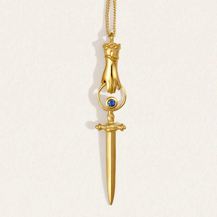 Simple Style Sword Copper Plating Inlay Zircon Gold Plated Pendant Necklace