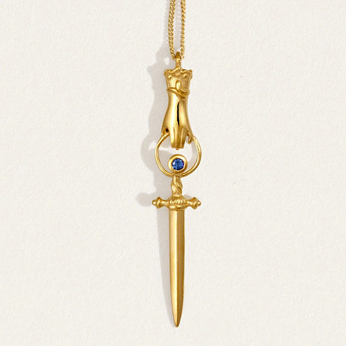 Simple Style Sword Copper Plating Inlay Zircon Gold Plated Pendant Necklace