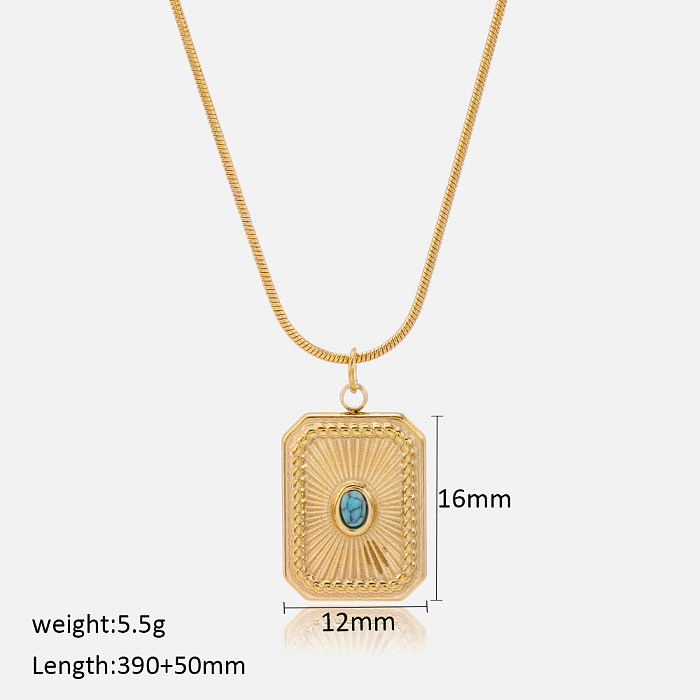 Simple Style Rectangle Stainless Steel Inlay Turquoise 18K Gold Plated Earrings Necklace