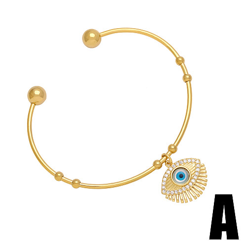 Modern Style Devil'S Eye Tree Hand Of Fatima Copper Plating Inlay Zircon 18K Gold Plated Bangle
