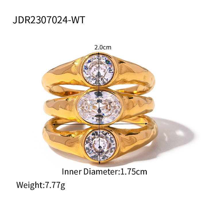 Wholesale IG Style Oval Stainless Steel Layered Plating Inlay 18K Gold Plated Zircon Wide Band Rings Rings