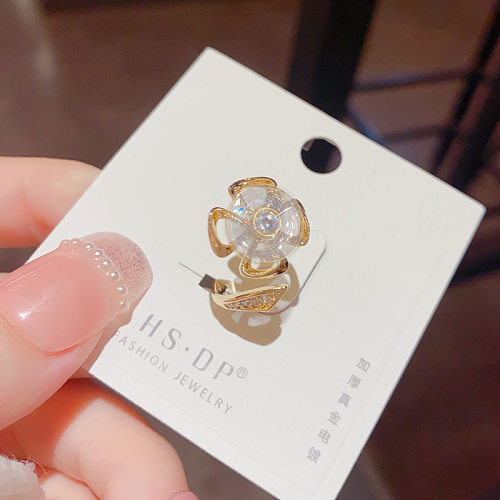 Simple Style Flower Copper Inlay Zircon Open Rings