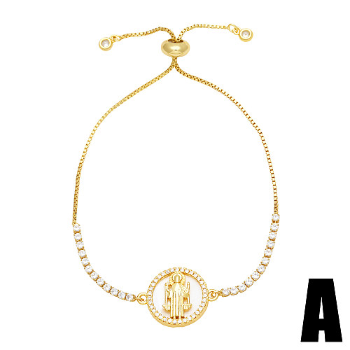 Basic Vintage Style Round Virgin Mary Copper Plating Inlay Shell Zircon 18K Gold Plated Bracelets
