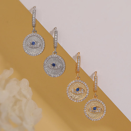 1 Pair Simple Style Commute Devil'S Eye Plating Inlay Copper Zircon 18K Gold Plated Drop Earrings