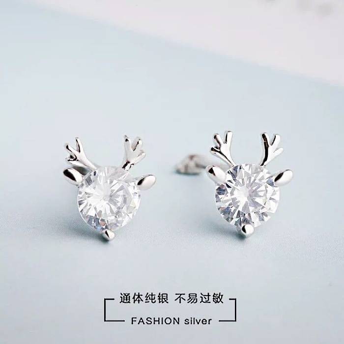 Versão coreana simples único diamante pequeno alce brincos antler brincos bonito temperamento jóias de orelha de natal