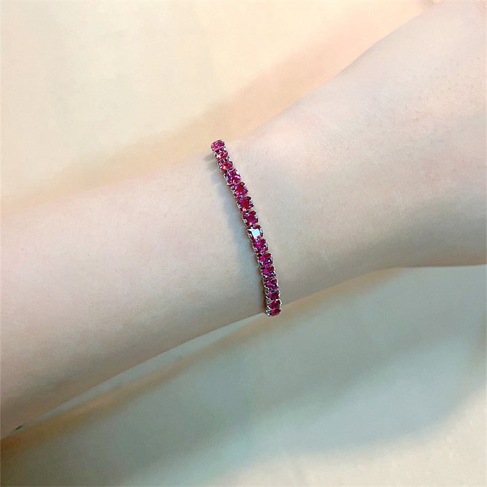 Vintage Style Simple Style Shiny Square Copper Plating Inlay Zircon White Gold Plated Bracelets