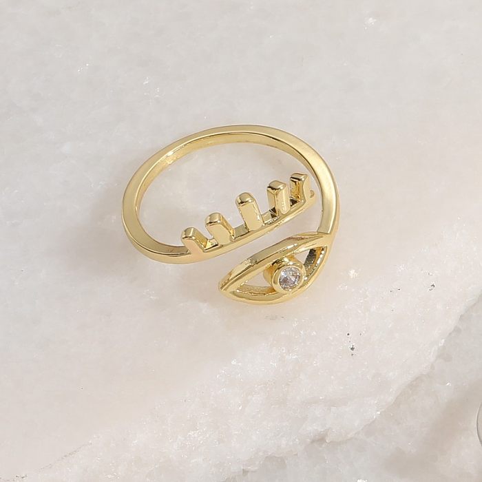 Elegant Devil'S Eye Copper Asymmetrical Inlay Zircon 14K Gold Plated Open Ring
