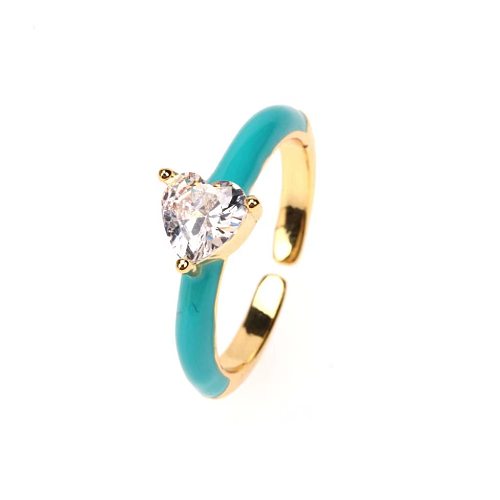 Simple Style Classic Style Heart Shape Copper Enamel Inlay Zircon Open Ring