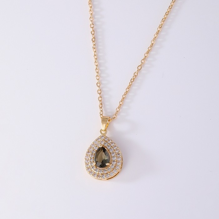 Retro Simple Style Water Droplets Copper Zircon Necklace Pendant In Bulk
