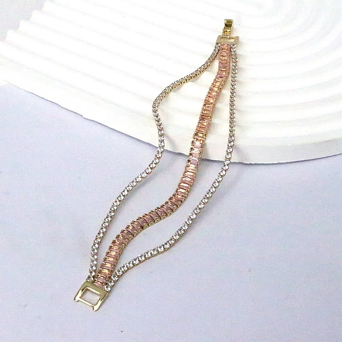 Elegant Geometric Copper Plating Inlay Zircon Gold Plated Tennis Bracelet