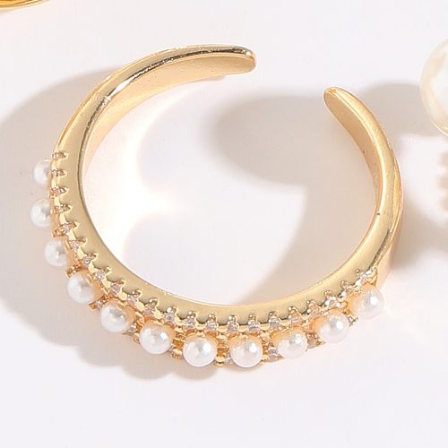 1 Piece Fashion C Shape Copper Inlay Artificial Pearls Zircon Open Ring