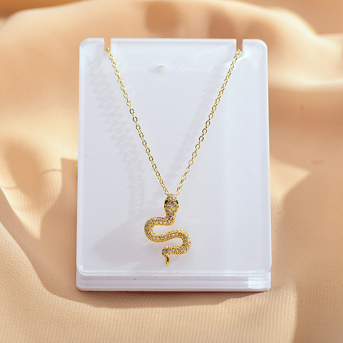 Casual Snake Copper Gold Plated Artificial Rhinestones Pendant Necklace 1 Piece