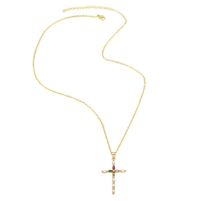 Mode Zirkon Kreuz Anhänger Kupfer Halskette Einfache Accessoires