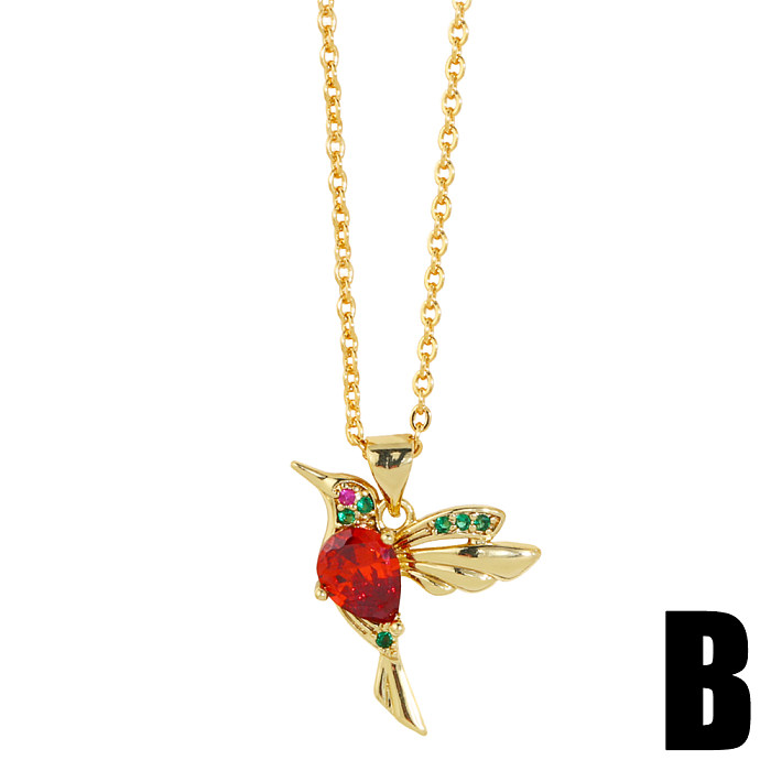 Simple Style Bird Copper Plating Zircon Pendant Necklace 1 Piece