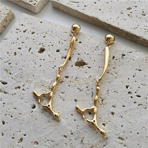 1 paire de boucles d'oreilles pendantes en cuivre plaqué or, Style Simple, couleur unie