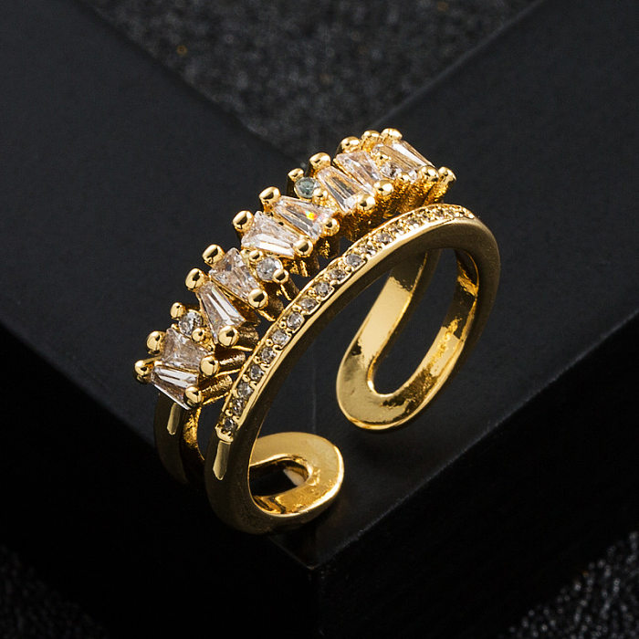 Fashion New Copper-plated Real Gold Micro-set Zircon Double-layer Rainbow Ring