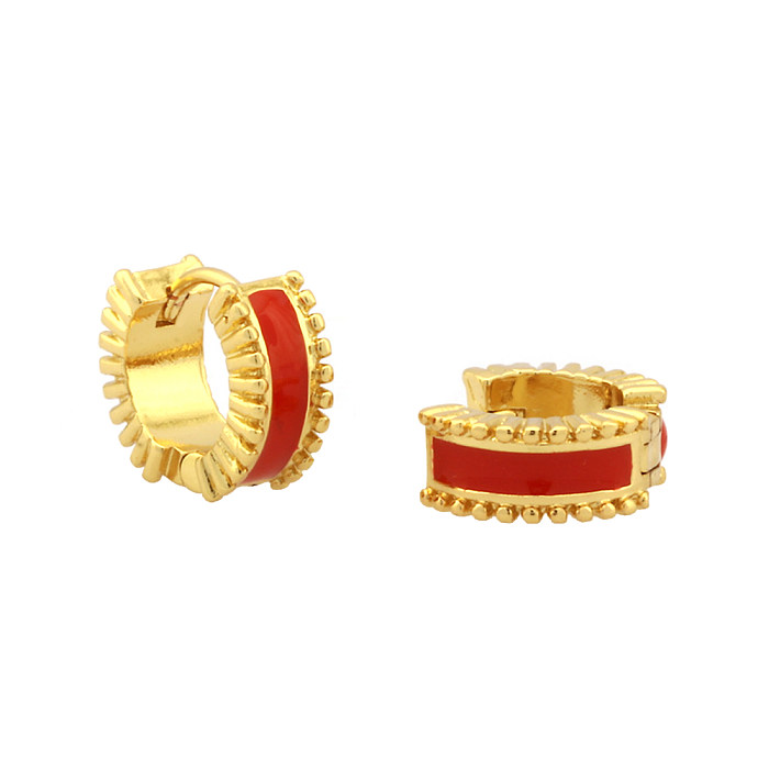 1 Pair Sweet Simple Style Circle Enamel Plating Copper 18K Gold Plated Hoop Earrings