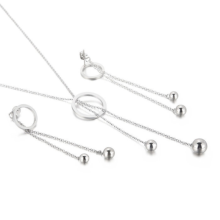 Fashion Circle Titanium Steel Patchwork Earrings Necklace 1 Set