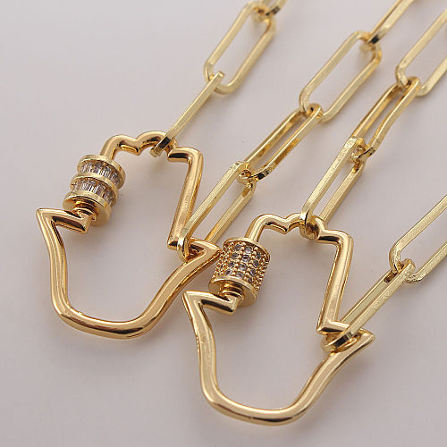 Hip-Hop Hand Copper Gold Plated Zircon Necklace In Bulk