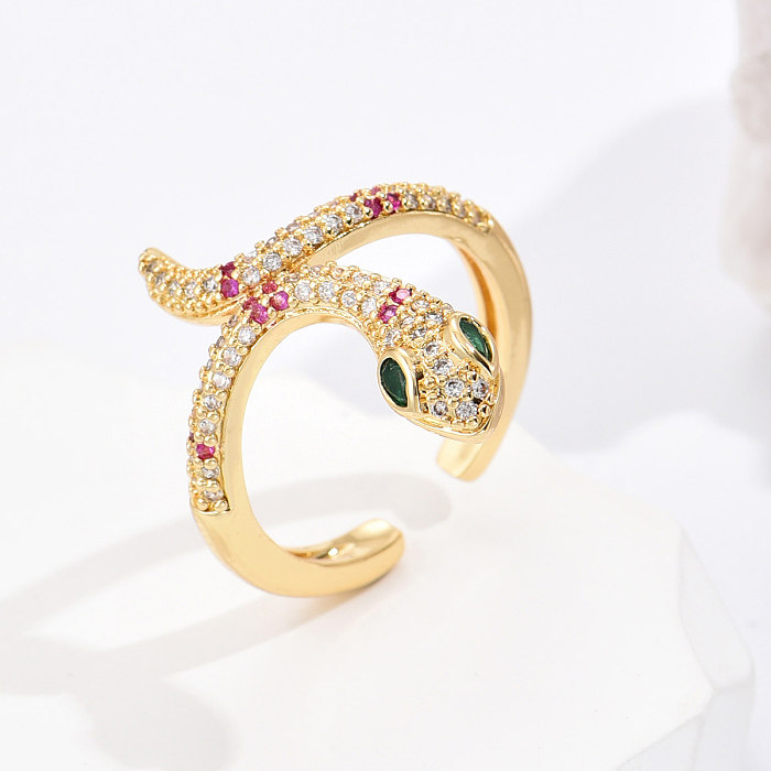 Fashion Snake Copper Gold Plated Zircon Open Ring 1 Piece