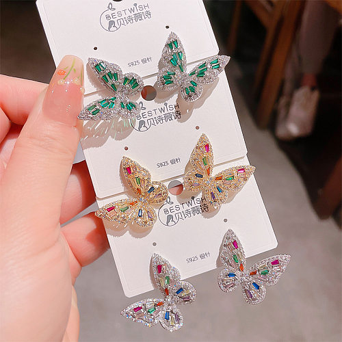 1 Pair IG Style Shiny Butterfly Plating Inlay Copper Zircon Ear Studs