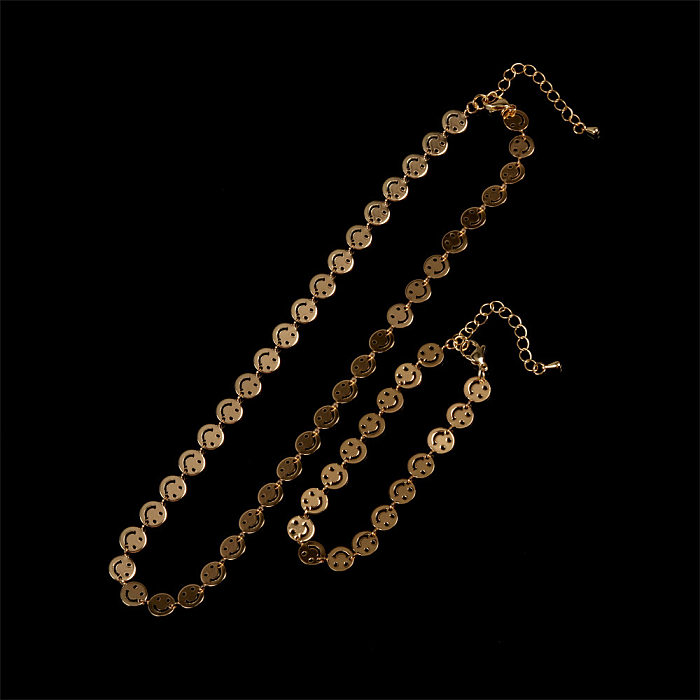 Simple mode cuivre Smiley visage chaîne Bracelet collier bijoux en gros