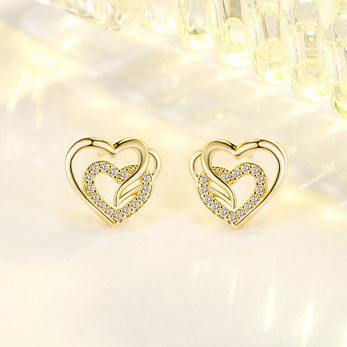Fashion Heart Shape Copper Inlay Zircon Ear Studs 1 Pair