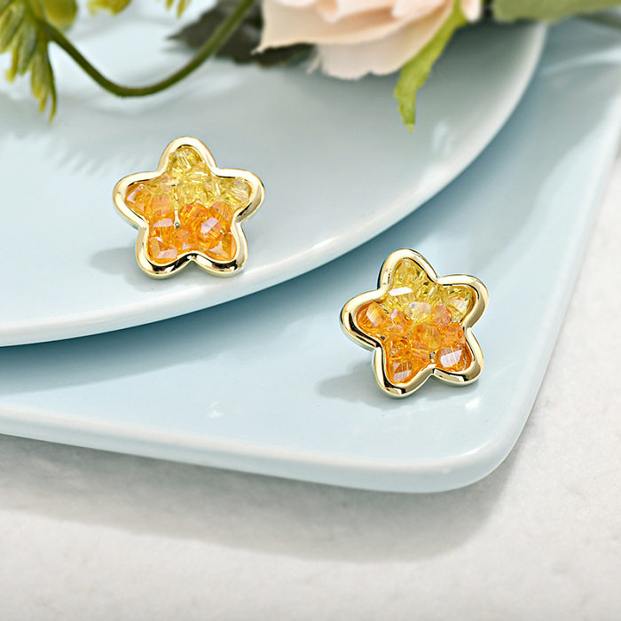 1 Pair Simple Style Star Inlay Copper Crystal Ear Studs