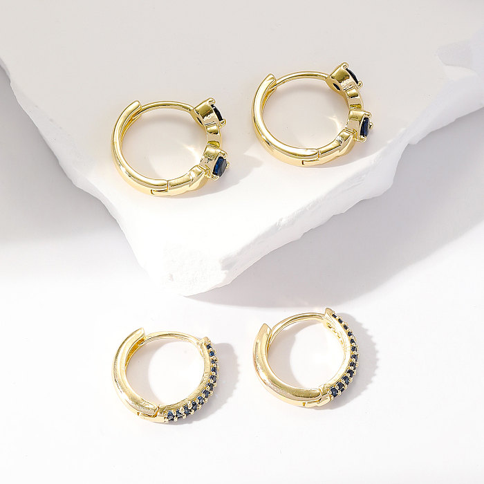 2 Pairs Sweet Circle Plating Inlay Copper Zircon Gold Plated Hoop Earrings