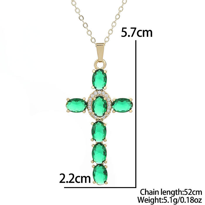 Retro Shiny Cross Copper Inlay Zircon Pendant Necklace