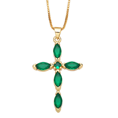 Fashion Cross Copper Gold-plated Inlaid Color Zircon Necklace