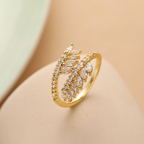 Simple Style Commute Geometric Copper Plating Inlay Zircon 18K Gold Plated Open Rings