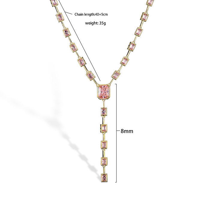Elegante, luxuriöse, glänzende, quadratische, verkupferte Inlay-Zirkon-Halskette mit 18 Karat vergoldetem Anhänger