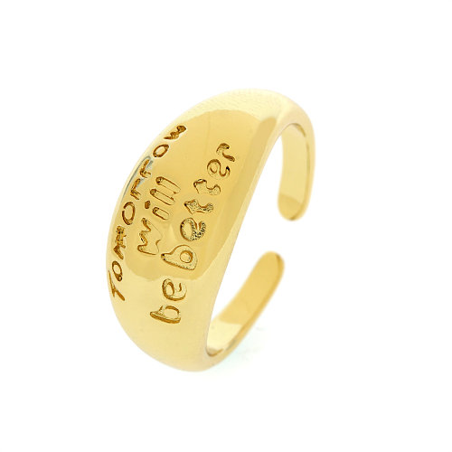 Anillo abierto chapado en oro de 18 quilates con revestimiento de cobre y letras de estilo simple