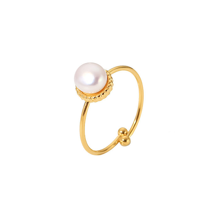 Retro Geometric Stainless Steel Open Ring Inlay Artificial Pearls Stainless Steel Rings