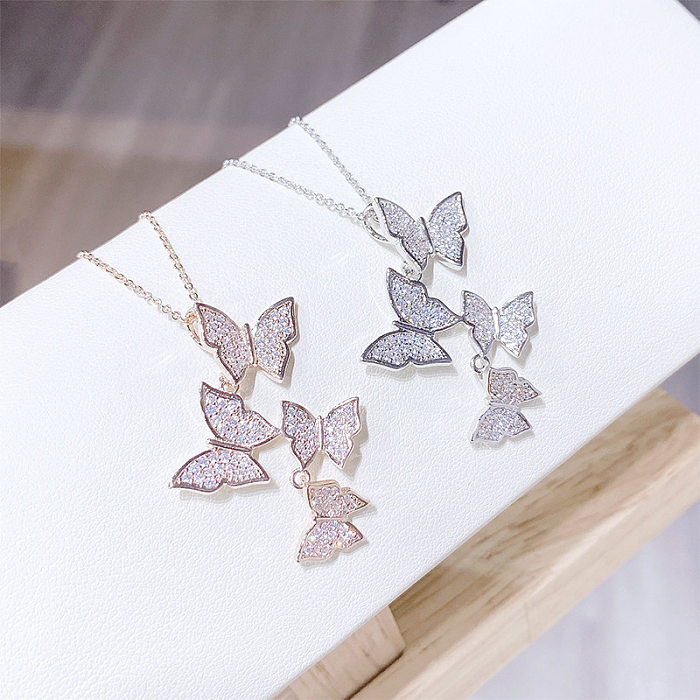 Sweet Butterfly Copper Inlay Zircon Necklace 1 Piece