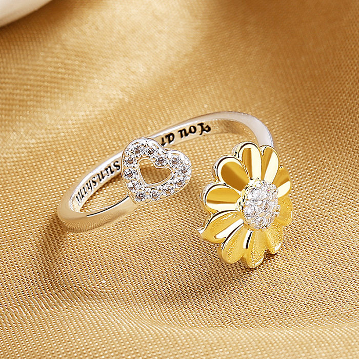 1 Stück einfacher offener Ring mit Blumen-Kupfer-Inlay und Zirkon