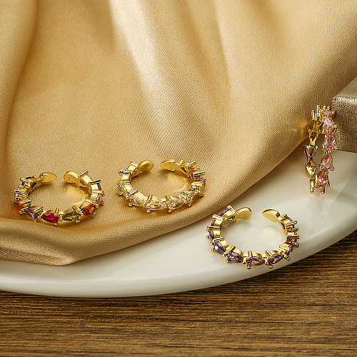 Offener Ring im modernen Stil mit Wassertropfen, Kupferbeschichtung, Zirkoneinlage, 18 Karat vergoldet