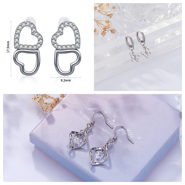 1 Pair Cute Vacation Simple Style Heart Shape Butterfly Plating Inlay Copper Zircon Gold Plated Drop Earrings