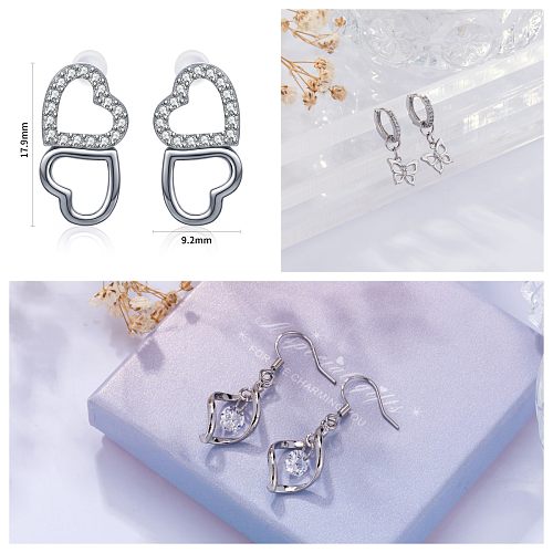 Boucles d'oreilles pendantes en forme de cœur, 1 paire, Style Simple, vacances, incrustation de placage de papillon en cuivre et Zircon plaqué or