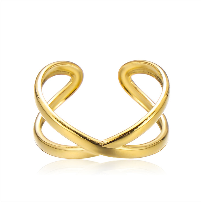 Offene Ringe aus rostfreiem Edelstahl im Retro-einfachen Stil mit Kreuzmuster