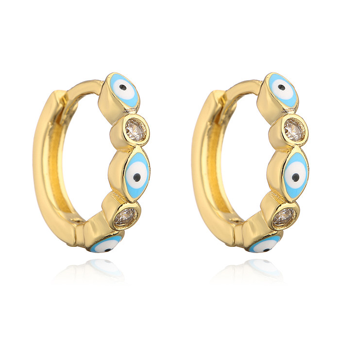 New Style Copper Plating 18K Gold Dripping Oil Zircon Devil's Eye Hoop Earrings