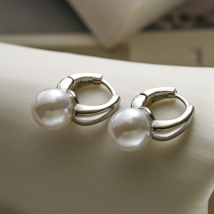 1 Pair Simple Style Geometric Plating Inlay Copper Artificial Pearls 18K Gold Plated White Gold Plated Earrings